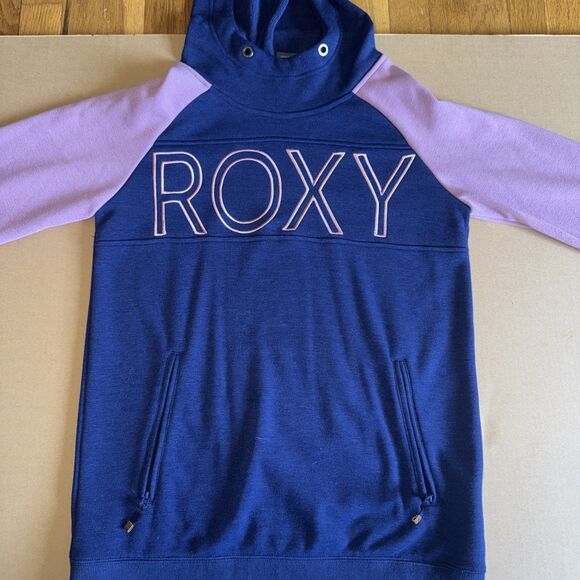 Roxy Liberty Hoodie Pullover Zip Pockets Missing Strings Small Navy/Purple - Picture 1 of 9